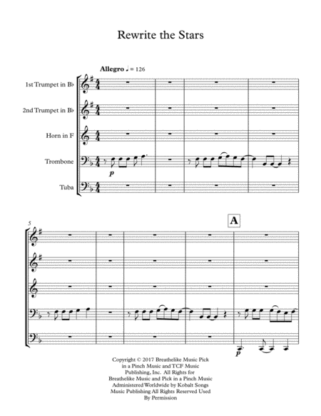 Rewrite The Stars Brass Quintet Sheet Music