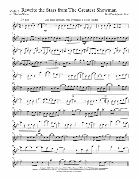 Rewrite The Stars Greatest Showman String Quartet Trio Duo Or Solo Violin Sheet Music