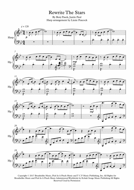 Rewrite The Stars Harp Solo Sheet Music