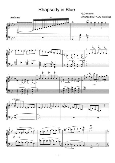 Rhapsody In Blue Easy Piano Solo Sheet Music