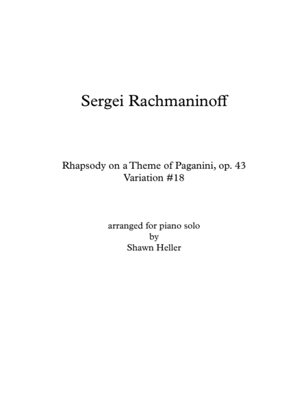 Free Sheet Music Rhapsody On A Theme Of Paganini Op 43 Variation 18 Arr Piano Solo