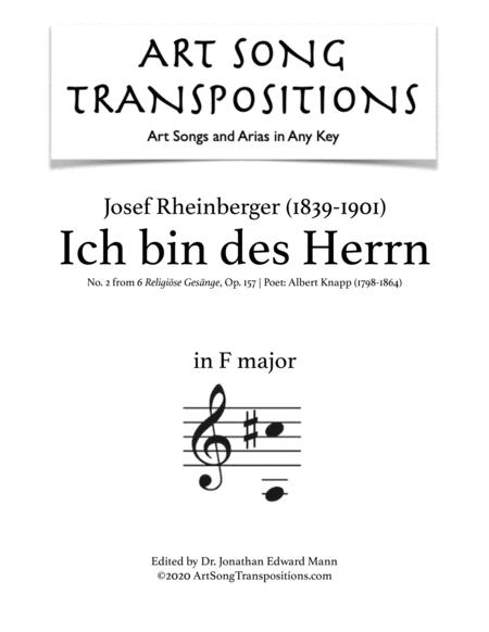 Rheinberger Ich Bin Des Herrn Op 157 No 2 Transposed To F Major Sheet Music