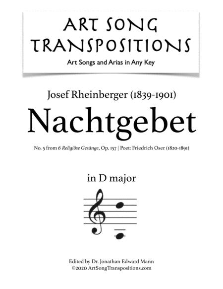 Free Sheet Music Rheinberger Nachtgebet Op 157 No 5 Transposed To D Major