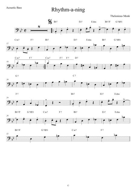 Free Sheet Music Rhythm A Ning Acoustic Bass