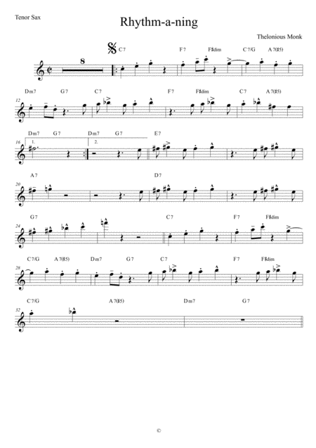 Free Sheet Music Rhythm A Ning Tenor Sax