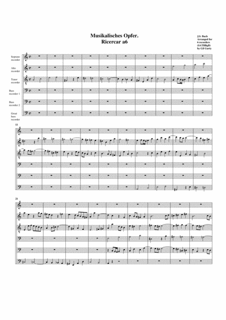 Ricercar A6 From Musikalisches Opfer Bwv 1079 Arrangement For 6 Recorders Sheet Music