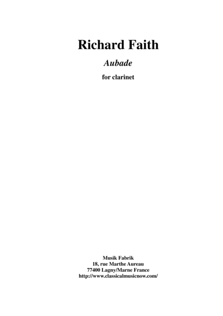 Richard Faith Aubade For Solo Clarinet Sheet Music