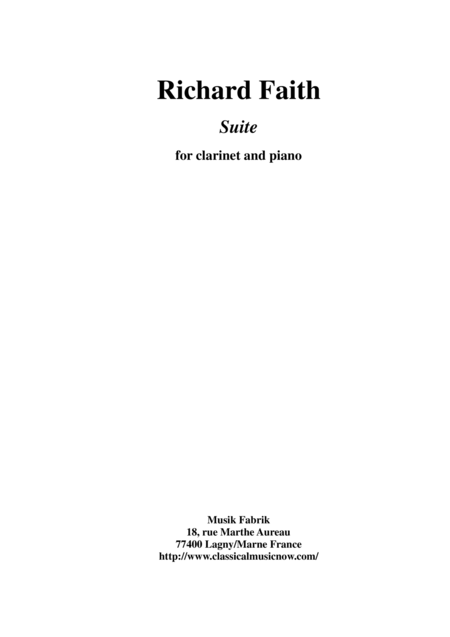 Richard Faith Suite For Clarinet And Piano Sheet Music