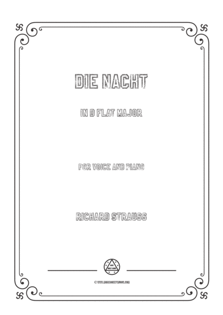 Richard Strauss Die Nacht In D Flat Major For Voice And Piano Sheet Music