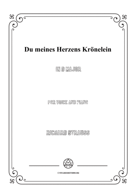 Free Sheet Music Richard Strauss Du Meines Herzens Krnelein In D Major For Voice And Piano