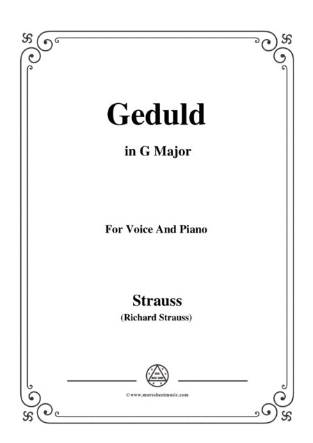 Free Sheet Music Richard Strauss Geduld In G Major For Voice And Piano