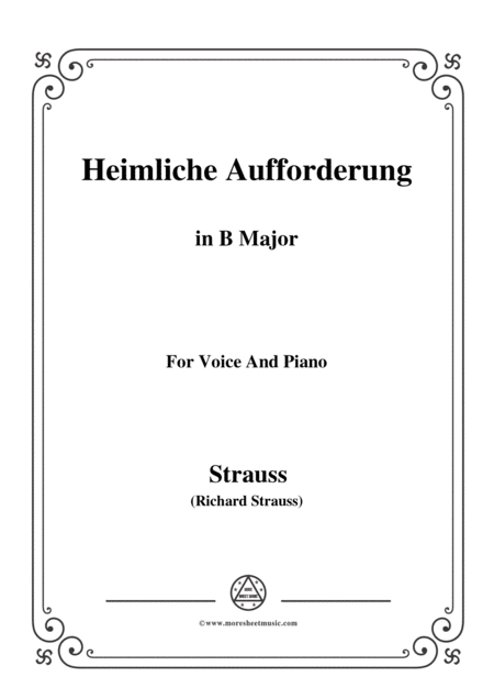 Richard Strauss Heimliche Aufforderung In B Major For Voice And Piano Sheet Music