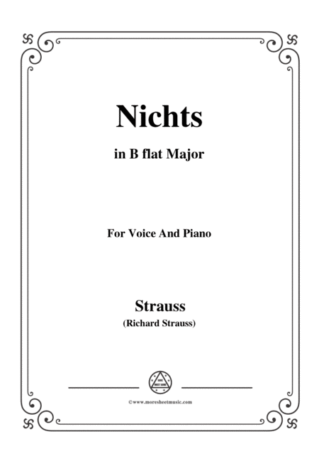 Richard Strauss Nichts In B Flat Major For Voice And Piano Sheet Music