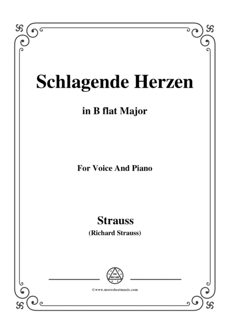 Richard Strauss Schlagende Herzen In B Flat Major For Voice And Piano Sheet Music