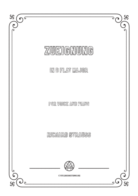 Richard Strauss Zueignung In B Flat Major For Voice And Piano Sheet Music