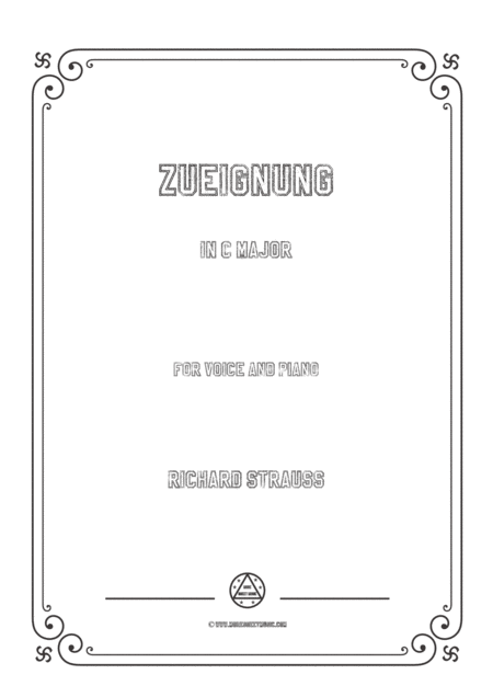 Richard Strauss Zueignung In C Major For Voice And Piano Sheet Music