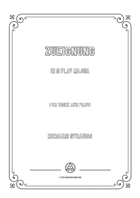 Richard Strauss Zueignung In D Flat Major For Voice And Piano Sheet Music