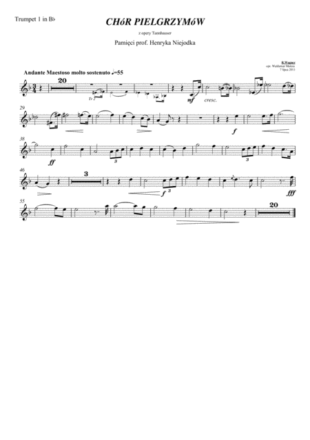 Richard Wagner Pilgrims Choir From Tannhauser For Brass Choir 4 Tr 2 Cr 3 Trbn 2 Tb Sheet Music