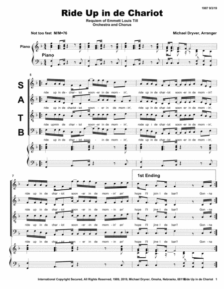 Ride Up In De Chariot African American Spiritual Sheet Music