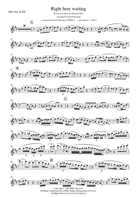 Right Here Waiting Alto Sax In Eb Sheet Music