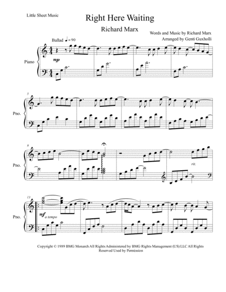 Free Sheet Music Right Here Waiting Piano Solo