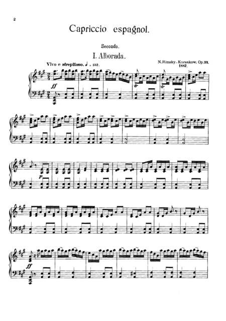 Rimsky Korsakov Capriccio Espagnol For Piano Duet 1 Piano 4 Hands Pr835 Sheet Music