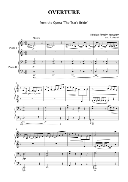Free Sheet Music Rimsky Korsakov Overture From The Opera The Tsars Bride Piano 4 Hands