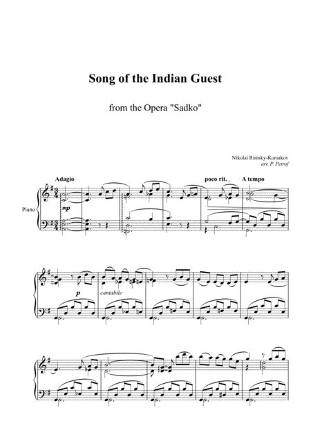 Rimsky Korsakov Song Of The Indian Guest From The Opera Sadko Piano Solo Sheet Music