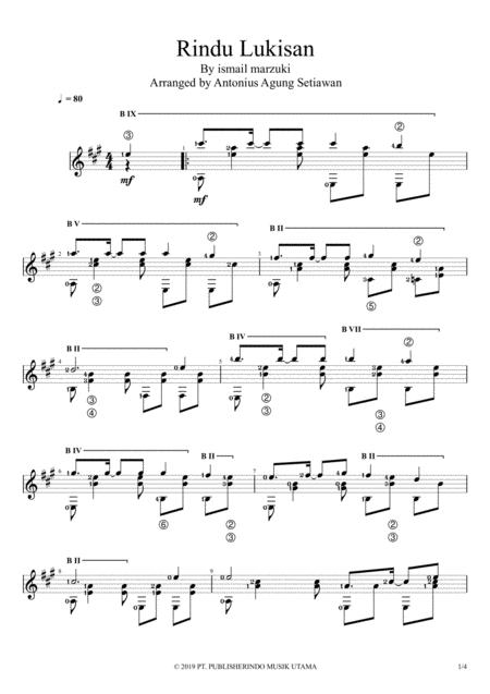 Free Sheet Music Rindu Lukisan Solo Guitar Score