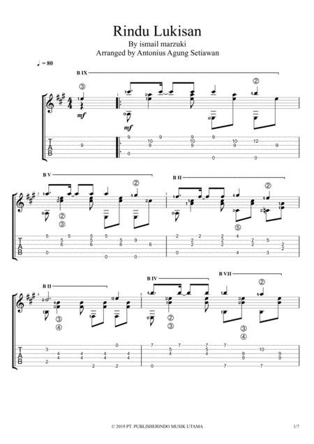 Rindu Lukisan Solo Guitar Tablature Sheet Music