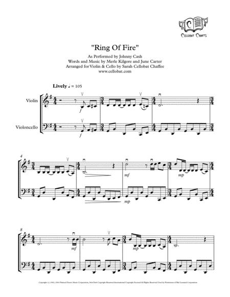 Ring Of Fire Violin Cello Duet Johnny Cash Arr Cellobat Sheet Music