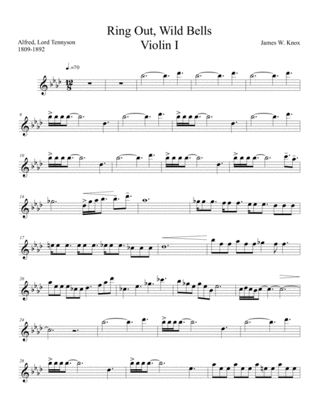 Ring Out Wild Bells Violin I Part Sheet Music
