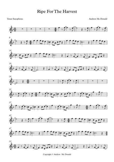 Free Sheet Music Ripe For The Harvest Bb Tenor Saxophone Score