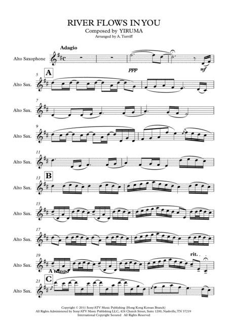 River Flows In You Alto Saxophone Solo Part Sheet Music