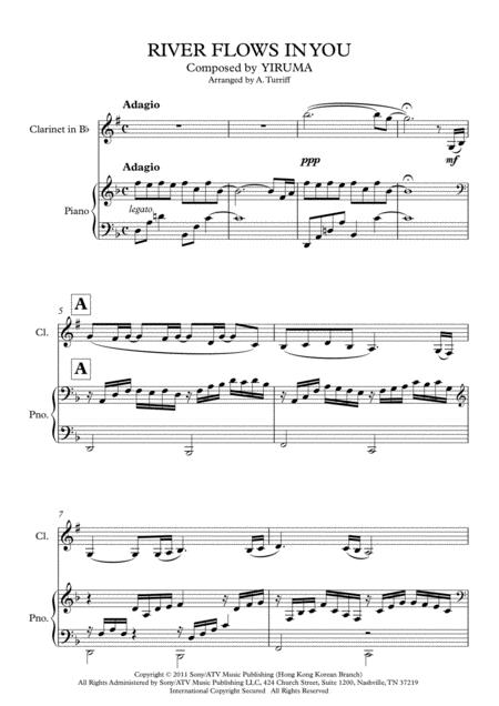 River Flows In You Clarinet And Piano Easy Key Sheet Music