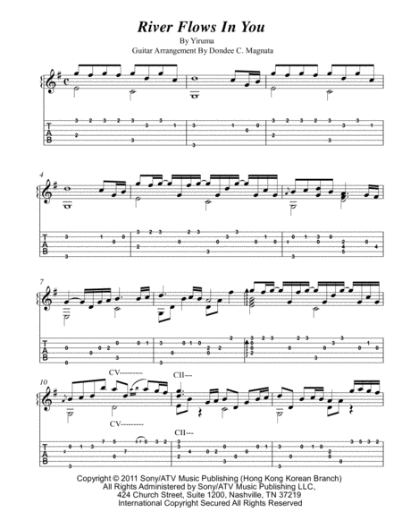 River Flows In You Easy Fingerstyle Guitar Arrangement With Tab Sheet Music