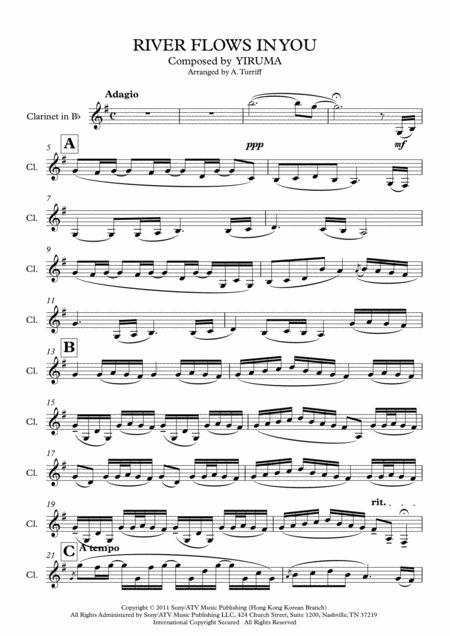 River Flows In You Solo Clarinet Easy Key Sheet Music