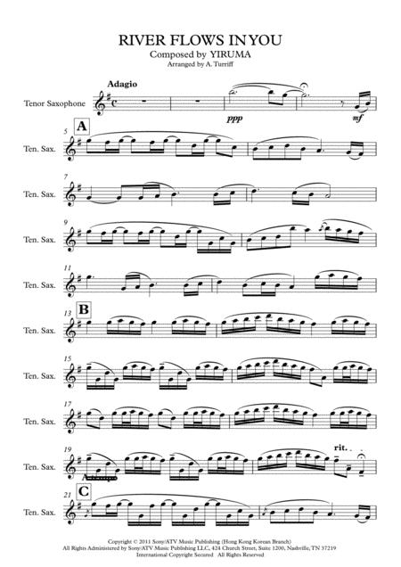 River Flows In You Tenor Saxophone Solo Part Sheet Music