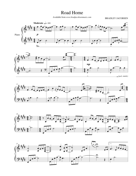 Road Home By Brad Jacobsen Sheet Music