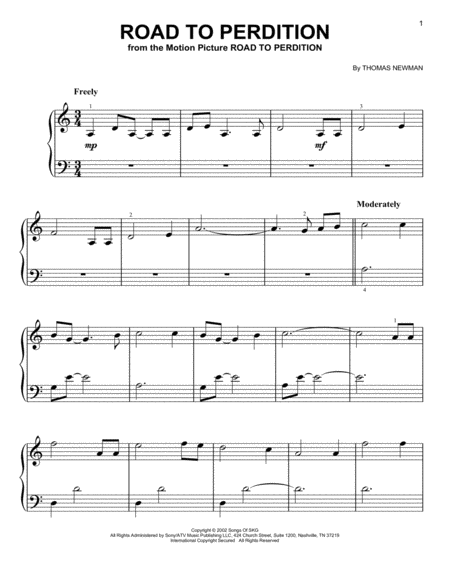 Free Sheet Music Road To Perdition From Road To Perdition