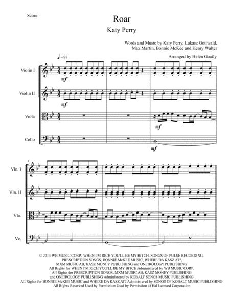 Roar By Katy Perry For String Quartet Sheet Music