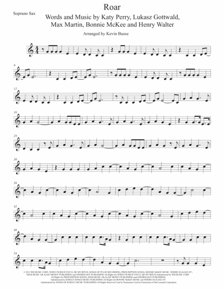 Roar Easy Key Of C Soprano Sax Sheet Music