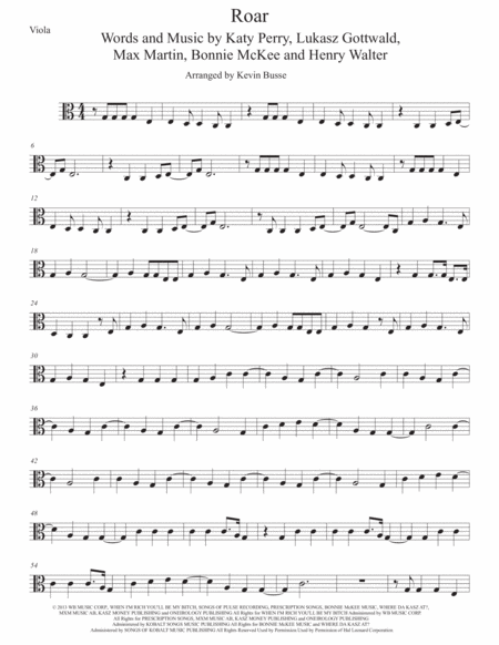 Roar Easy Key Of C Viola Sheet Music