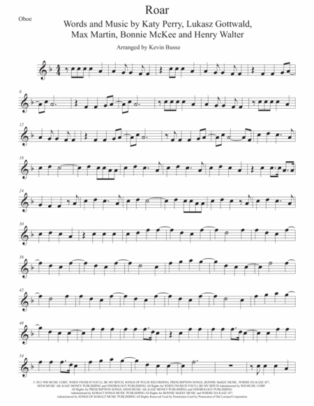 Roar Oboe Sheet Music