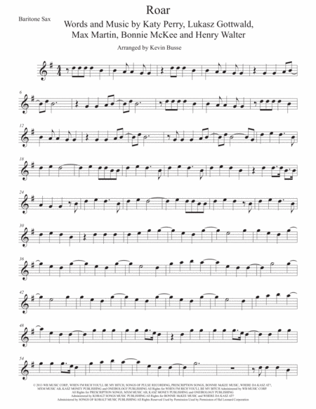 Free Sheet Music Roar Original Key Bari Sax