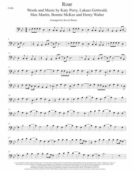 Free Sheet Music Roar Original Key Cello