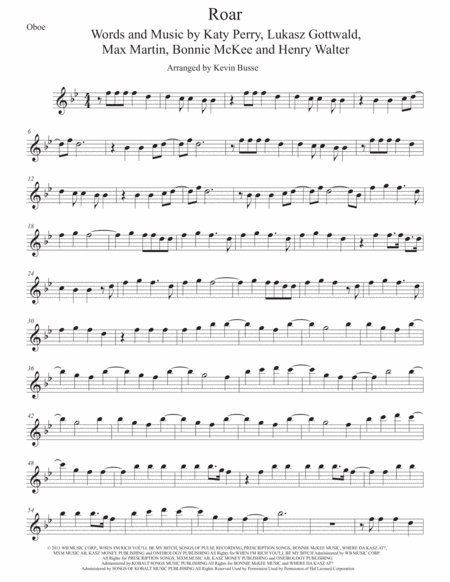 Free Sheet Music Roar Original Key Oboe