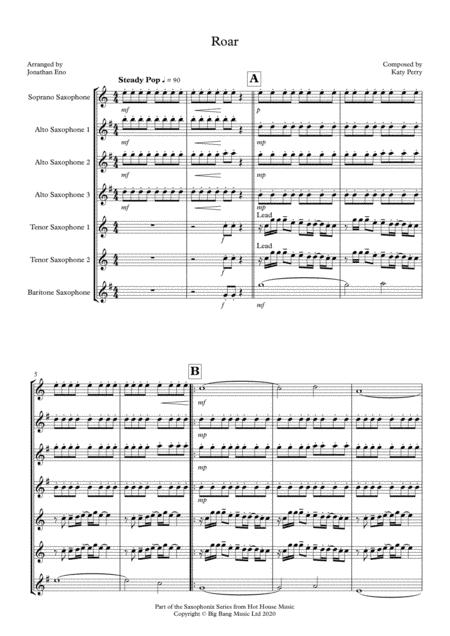 Free Sheet Music Roar Saxophone Ensemble Saaattb