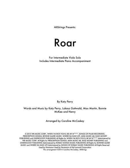 Free Sheet Music Roar Solo Viola Piano Accompaniment