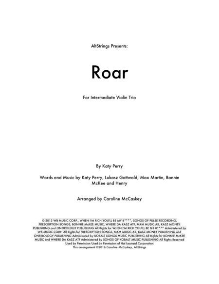 Free Sheet Music Roar Violin Trio